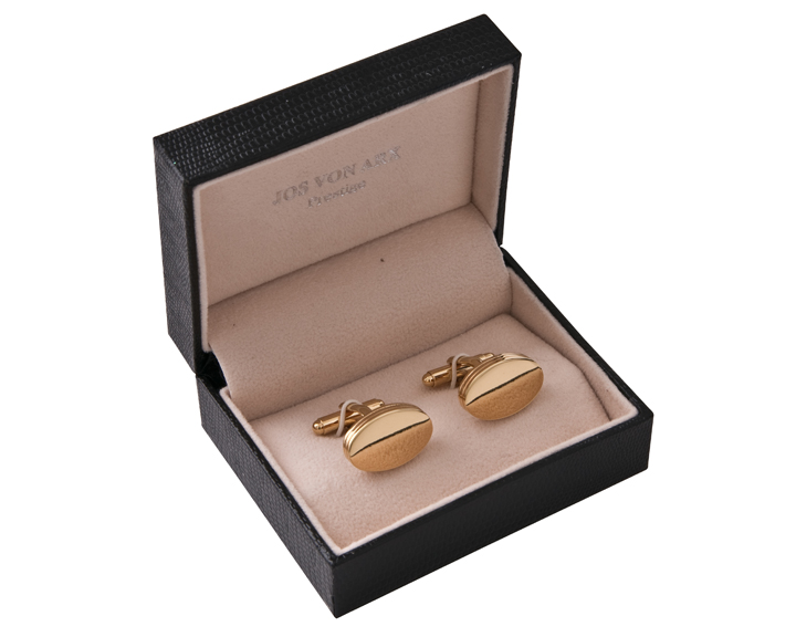 02. Shiny Oval Gold Men's Cufflinks, Gift Boxed